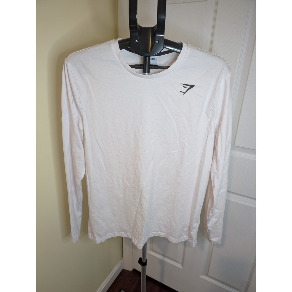 Gymshark Crest Long Sleeve Shirt Mens Large White‎ Embroidered Logo Cotton